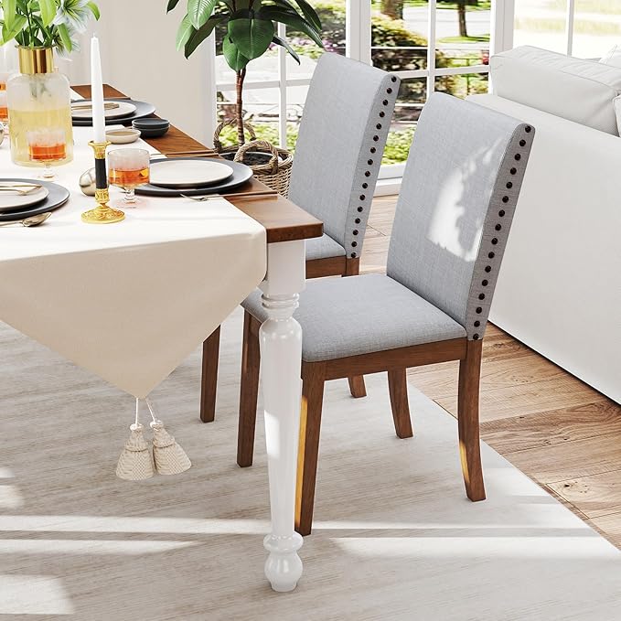 Giantex Upholstered Dining Chairs Set of 4, Kitchen Chair w/Nailhead Trim, Rubber Wood Legs, Padded Seat, Mid Century Armless Side Chair, Comfy Accent Parson Chairs for Restaurant, Living Room