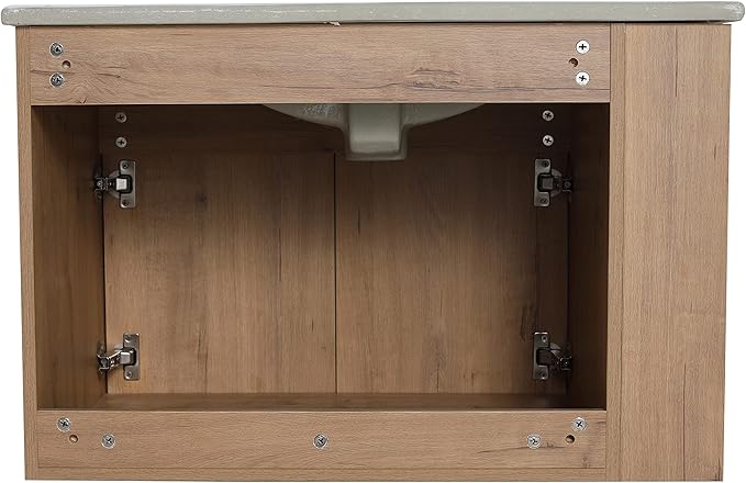 Goujxcy 30" Wall Mounted Bathroom Vanity with Sink, Modern Floating Bathroom Cabinet with White Ceramic Basin and Storage Cabinet/Shelf, Soft-Closing Door Wood Hanging Bath Room Cabinets