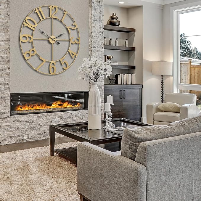 Sorbus 32-Inch Large Wall Clock – Decorative Gold Metal Clock with Black Hands – Silent, Battery Operated, Modern Wall Decor for Living Room, Kitchen, or Office – Great Gift for Housewarming or Office