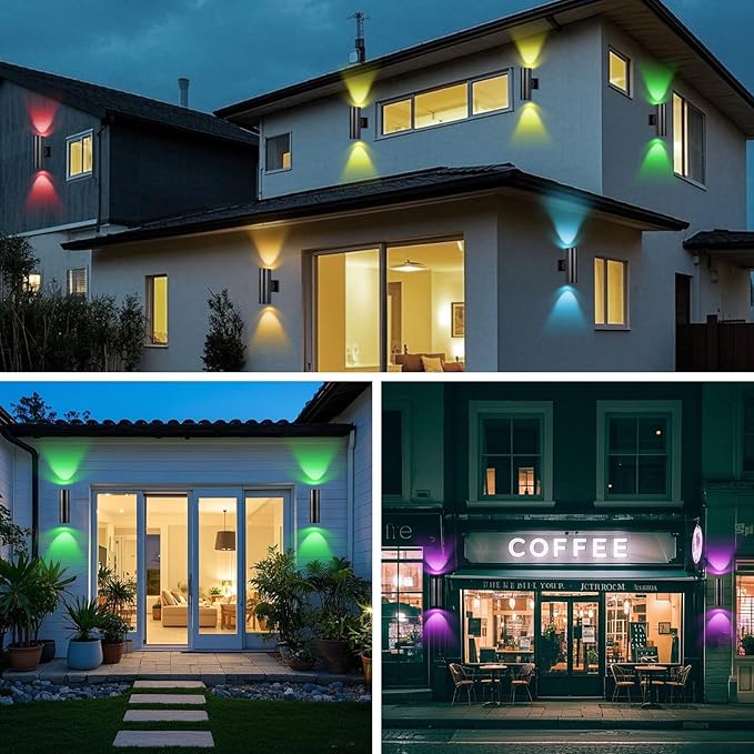 RGBCW Outdoor Wall Light 1 Pack, Smart Porch Light Dusk to Dawn Lighting with Remote Control, WiFi Outdoor Wall Sconce, Compatible with Alexa, Exterior Lights for House Porch Garage