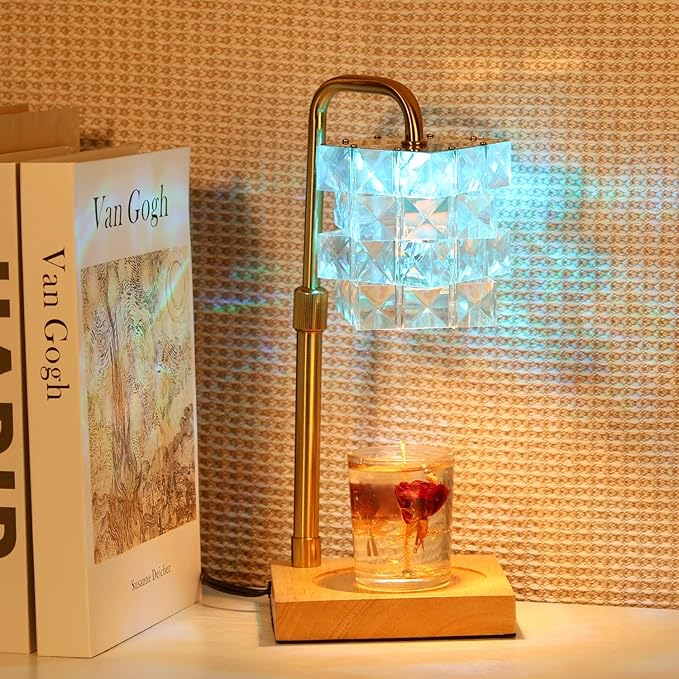Candle Warmer Lamp 4 Color Changed with Timer and Dimmer, Electric Wax Warmer Height Adjustable,Fake Crystal Shape Table Light No Flame Ideal Gift for Mom Women,Men,Home Bedroom Decoration