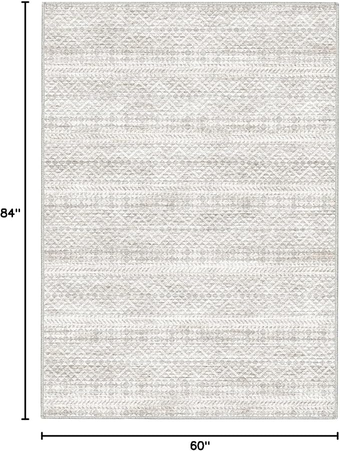 5'x7' Machine Washable Abstract Design Area Rug, Non Slip, Stain Resistant, Non-Fluffy Home Decor Living Room Carpet(Grey Beige 5x7)…