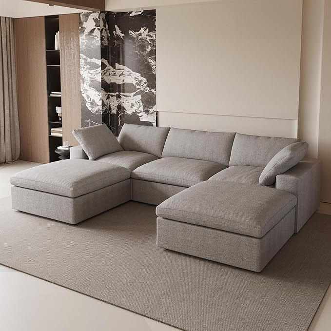 Cloud Modular Sectional Sofa Couch,120.45" U Shaped Convertible Couches with Storage Ottoman for Living Room,Minimalist Deep Sofa Couches,Sofa Covers Washable&Replaceable