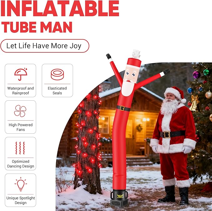 7FT Air Inflatable Waving Tube Man Set with Blower & Wheel, Air Puppet Dance Artist for Mall Opening, Amusement Park, Outdoor Decoration，Christmas