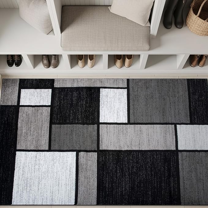 Rugshop Contemporary Modern Boxes for Entryway,Home Office,Living Room,Bedroom,Kitchen Non Shedding Area Rug 4' x 6' Gray
