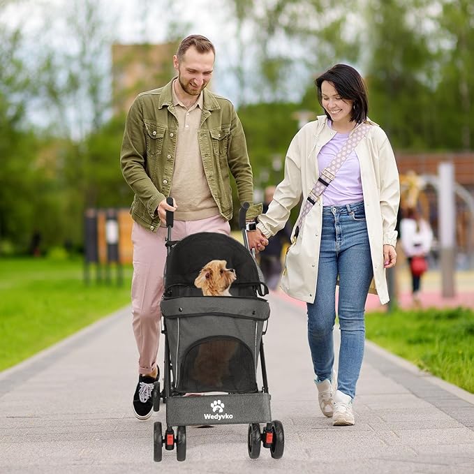 Pet Stroller for Small Dogs Medium Dogs 33lbs, Dog Pram Ultra Light - only 3.5 kg, Dog Stroller Pet Pram with 4 Wheel Foldable/Storage Basket/Cup Holder-P07