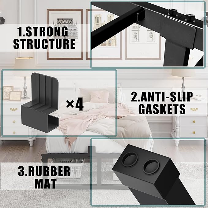 16 inch Twin XL Bed Frame,3500 lbs Heavy Duty Metal Platform,Steel Slats Support/No Box Spring Needed/Noise Free/Non-Slip/Easy Assembly