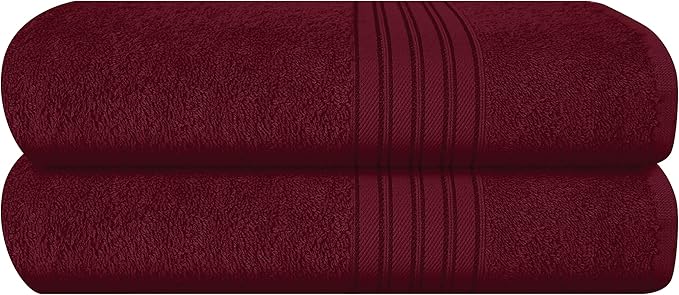 BOUTIQUO 100% Cotton 2 Pack Bath Towel Set 28x55, Eco-Friendly Large Bath Towels, Compact Quickdry Lightweight Soft & Highly Absorbent Bath Towel, Ideal for Everyday Gym Travel Camp Pool - Burgundy