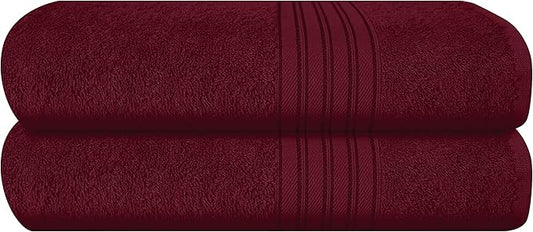 BOUTIQUO 100% Cotton 2 Pack Bath Towel Set 28x55, Eco-Friendly Large Bath Towels, Compact Quickdry Lightweight Soft & Highly Absorbent Bath Towel, Ideal for Everyday Gym Travel Camp Pool - Burgundy