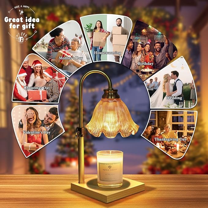 Candle Warmer Lamp with Timer Dimmable, Birthday Gifts for Women Mom, House Warming Gifts New Home Decor, Wax Melt Warmer for Jar Candles with 2 Bulbs