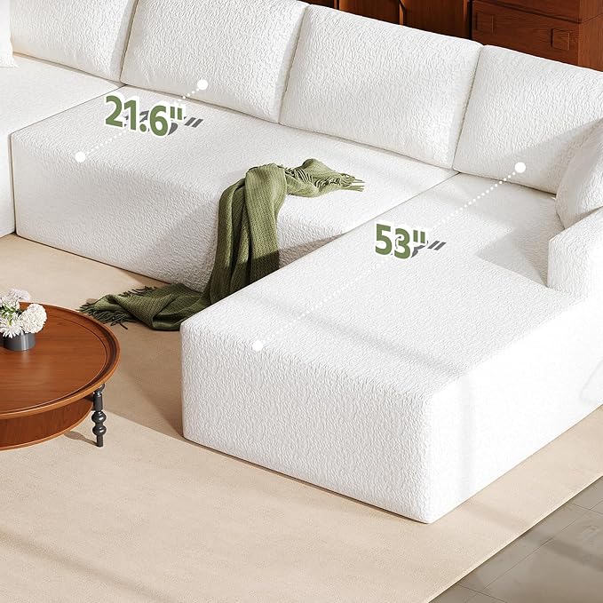 140" Modular U-Shaped Sectional Sofa, 7-Seater Cloud Couch with Double Chaise, Modern Sleeper Sofa,No Assembly Sectional Cloud Boneless Sofa Couches for Living Room/Apartment