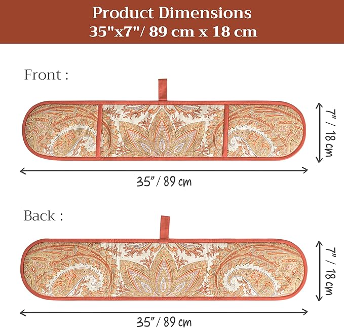 Maison d' Hermine Double Oven Mitt (7" x 35") 100% Cotton Heat Resistant BBQ Cooking Gloves with Loop for Thanksgiving Christmas Decorations Baking Cooking Barbeque Handling Hot Pan (Kashmir Paisley)