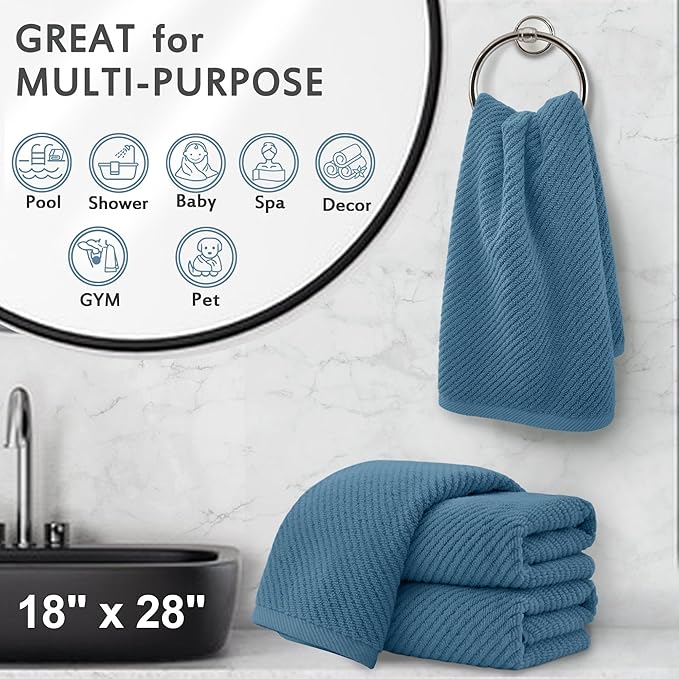 VOOVA & MOVAS Hand Towels for Bathroom Set of 4, Large 18" x 28", 100% Cotton | Lightweight | Thick | Quick Dry | Soft | Absorbent, Bath Hand Towels for Bathroom, Towel Gift Set, Dark Blue