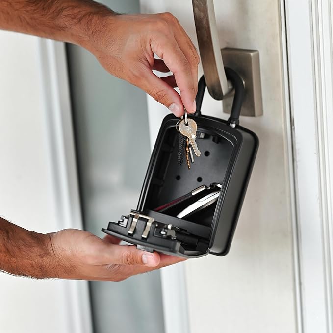 Iron Lock® Key Lock Box Portable with U-Shackle – XXL Waterproof Heavy-Duty Metal Safe with 4-Digit Combination for Spare Keys Outside on Door Knob, Fence or Gate (Black, XXL)