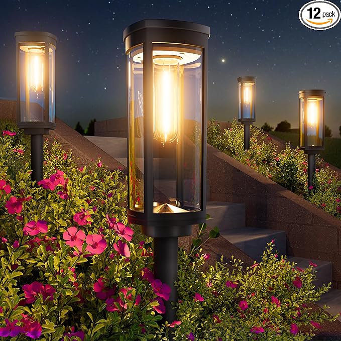 Bright Solar Pathway Lights, 12 Pack Solar Lights Outdoor Waterproof IP65, Auto On/Off Outdoor Garden Decorative Landscape Lighting for Walkway Driveway Lawn Patio Yard