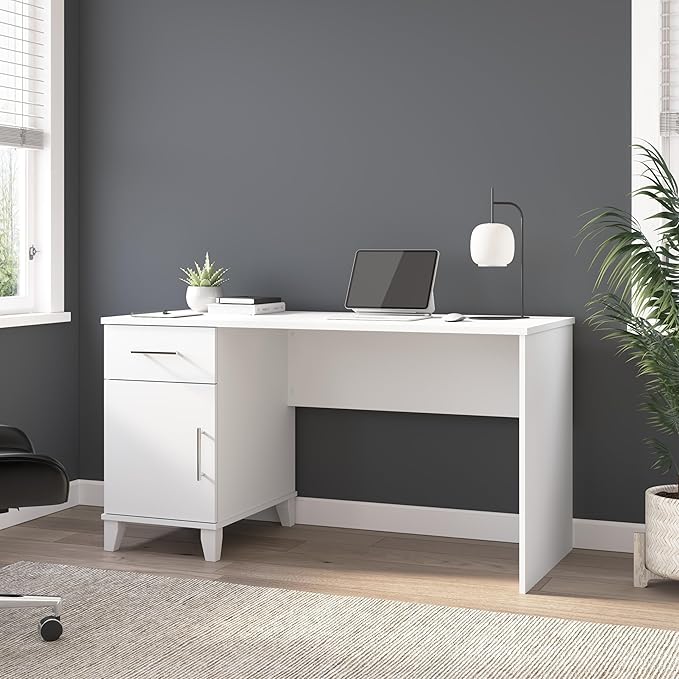 Bush Furniture Somerset 54W Office Desk with Drawer and Cabinet in White, Computer Table with Storage for Home Office Workspace