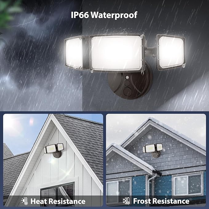 Onforu 80W 9000LM Flood Lights Outdoor, Brightness Security LED Flood Lights with 3 Adjustable Heads, Switch Controlled, IP66 Waterproof 6500K Outside Exterior Flood Light for Yard Garage Eave Patio