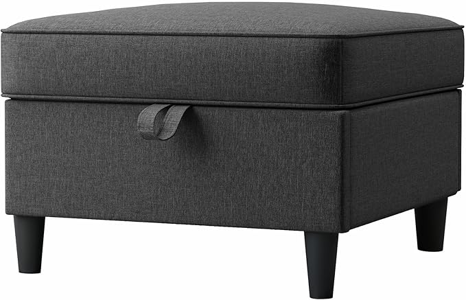 25 inch Square Storage Ottoman for Modular Sectional Sofa, Oversized Bench Ottoman Coffee Table Foot Stool, Convertible Sectional Couch for Living Room, Dark Grey