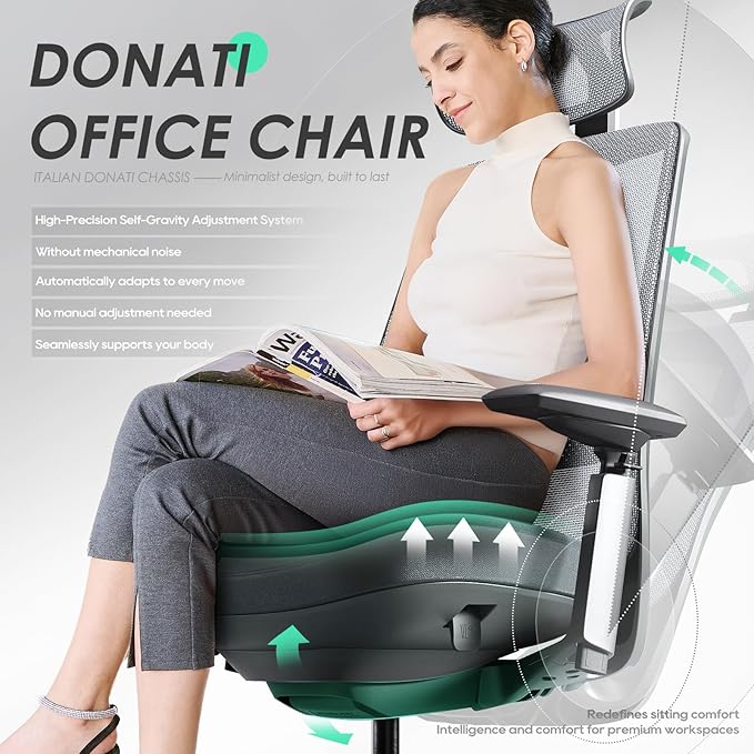 COLAMY Ergonomic Office Chair, Mesh Desk Chair with High Back, Lumbar Support, Adjustable Headrest and 4D Arms, Slide Seat, Tilt Lock-Coral