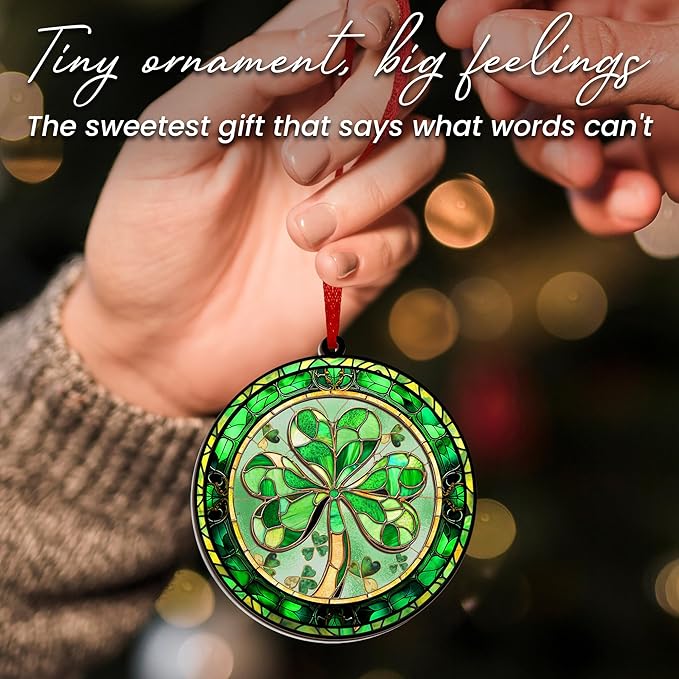 FLAGWIX Christmas Irish Gifts for Women Men - Suncatcher Ornaments 2025 for Tree Decorations - Spiritual Gifts for Women Men, Irish Ornaments for Good Luck Shamrock Home Decor