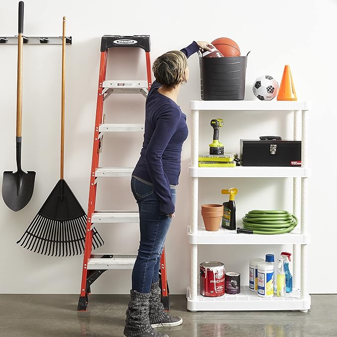 Gracious Living 4 Shelf Adjustable Height Medium Duty Storage Unit 14 x 32 x 54.5 Organizer for Home, Garage, Basement, & Laundry, White (4 Pack)