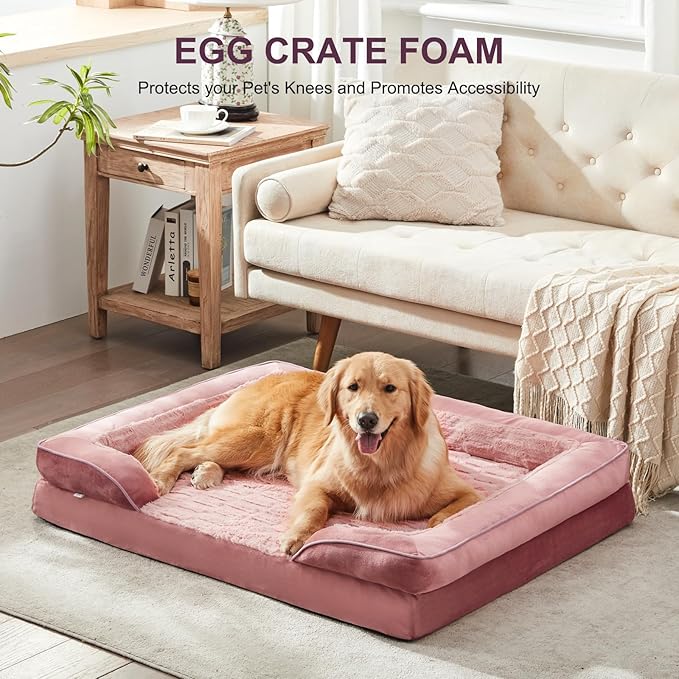 FURTIME Orthopedic Dog Beds for Large Dogs, Washable Dog Couch with Ultra Comfy Supportive Foam, High-Density Egg Crate Foam with Removable Cover, Pet Sofa Bed Waterproof, Nonskid Bottom