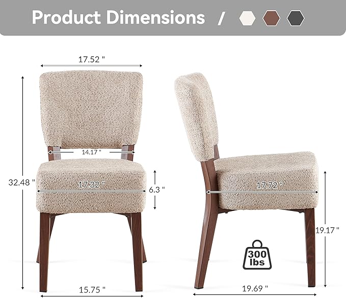 Howtek Modern Dining Chairs Set of 2 with 6.3" Thick Seat Cushions, Space-Saving Stackable Upholstered Kitchen Chairs, Ergonomic Backrest & Wood Grain Metal Legs, Brown