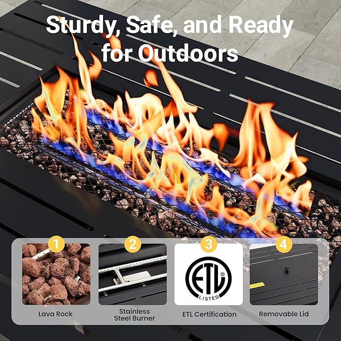 Wisteria Lane Patio Furniture Set for All Wheather, 9 Pieces Wicker Outdoor Furniture Set with Washable Cushions & Fire Pit Table, Oversized Outdoor Sectional for Garden, Poolside, Backyard, Blue