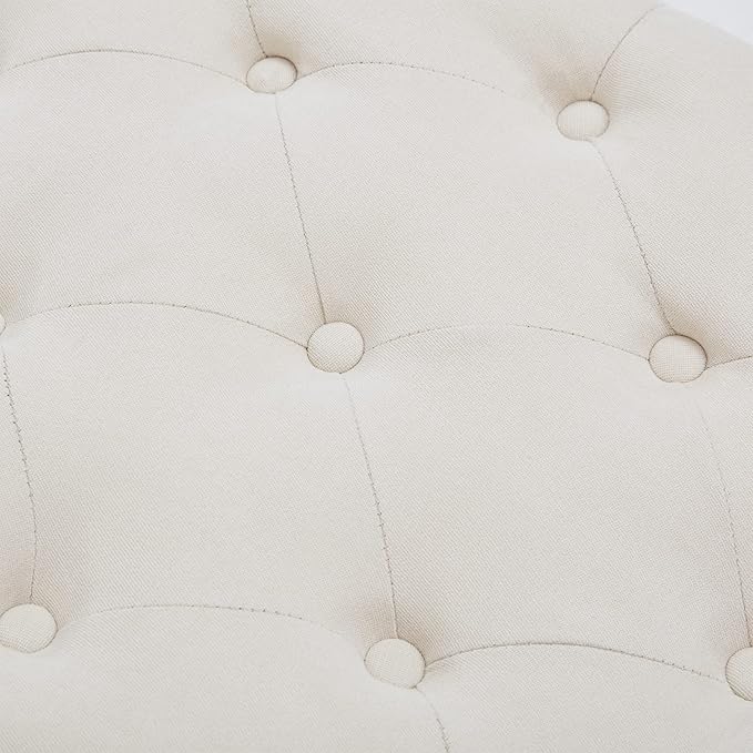 HUIMO 51-inch Storage Ottoman Bench with Removable Tray, Bedroom Bench with Button-Tufted, Safety Hinge Ottoman in Upholstered Fabrics, Large Long Bench for Living Room, Bedroom (Ivory)