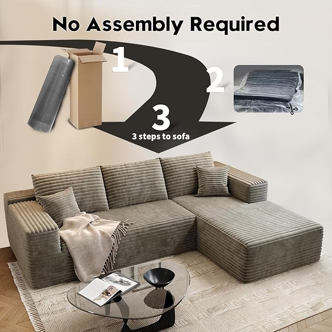 107.5" Cloud Modular Sectional Sofa Couch with L-Shape Chaise,Modern Minimalist Upholstered Couches for Living Room Bedroom,Deep Seat Corner Couch，No Assembly Required (Camel,Right Facing Chaise)