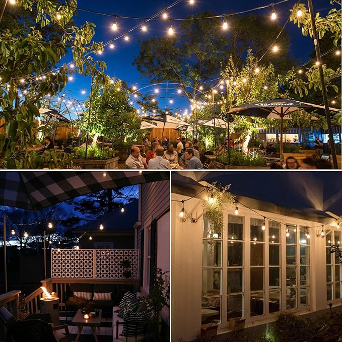 30FT LED Outdoor String Lights Waterproof, 2200K ST38 LED Globe Outdoor Lights for Patio with 16 Edison Vintage Shatterproof Bulbs, Connectable Backyard Lights for Garden, Bistro, Porch, Cafe