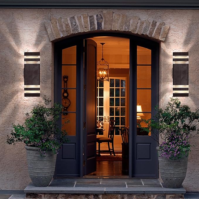 tewei Outdoor Wall Lights, Modern Exterior Light Fixture Wall Mount, Brown Outdoor Lights for House, Waterproof Aluminum Up and Down Outside Porch Lights for Garage, 2 Pack