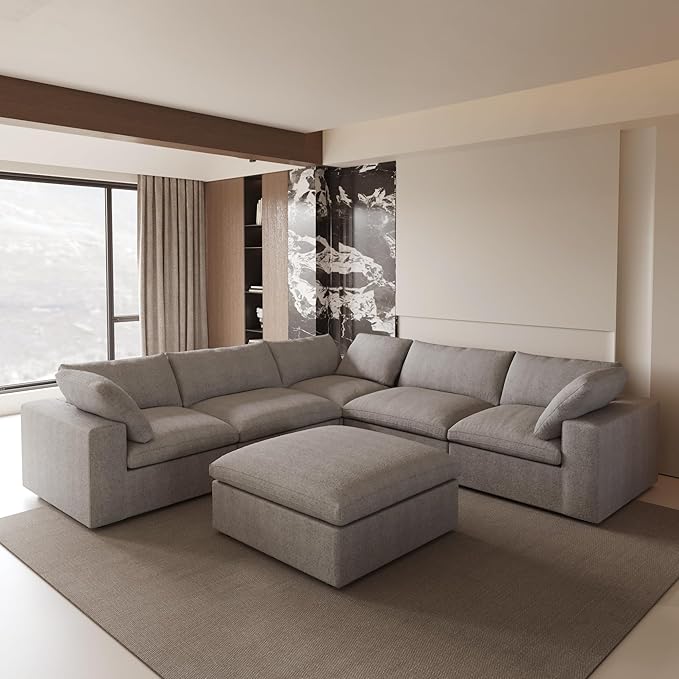 Cloud Modular Sectional Sofa Couch,Oversized Couch 6 Seater for Living Room,160.6" V Shaped Convertible Couches with Storage Ottoman, Covers Washable&Replaceable,Gray