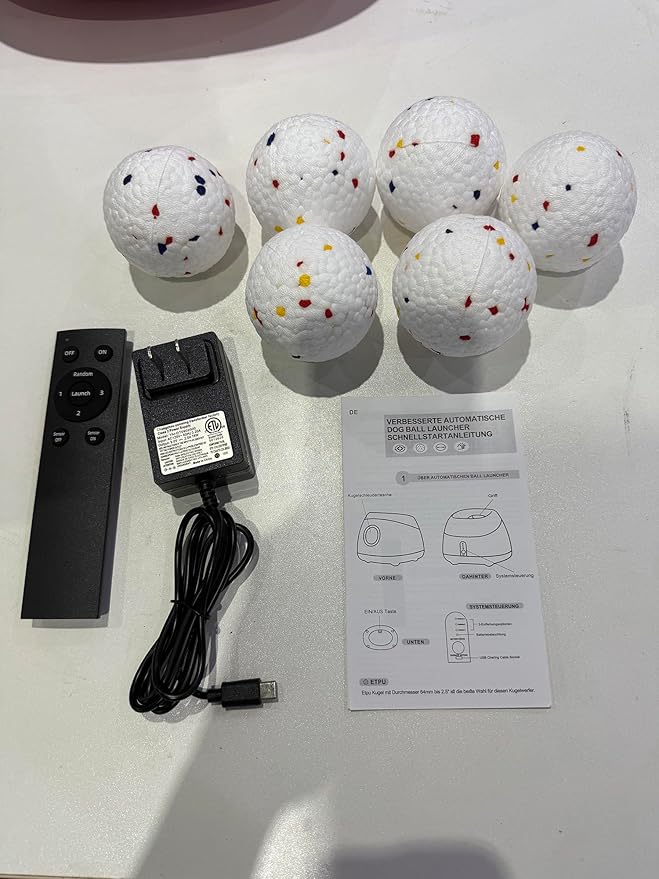 Automatic Dog Ball Thrower Launcher Interactive Toys, Auto Dog Ball Launcher for Medium to Large Dogs, Remote Control Tennis Balls Machine for Dogs, Pet Mental Stimulation Toys, with 6 Balls