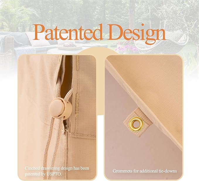 WJ-X3 Patio Sofa Covers Waterproof, 3-Seater Heavy Duty Lawn Couch Covers UV Resistant, Deck Sofa Chair Set Covers Anti-Fading, Wind Resistant, 87W x 42D x 35H Inches, Beige