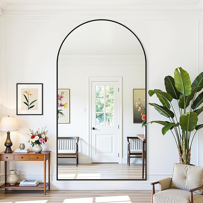 Full Length Mirror, 81"x41" Oversized Floor Mirror Freestanding, Full Body Mirror Floor Standing Mirrors with Stand, Hanging Mounted Mirrors for Bedroom Living Room, Black, Arched Style