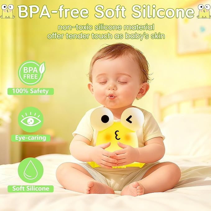 Frog Night Light for Kids, Cute Funny LED Squishy Novelty Animal Silicone Lamp, Dimmable/Timer Nursery Nightlight, Rechargeable Touch Bedside Lamp, Kids Room Decor, Baby Boys Girls Xmas Gifts