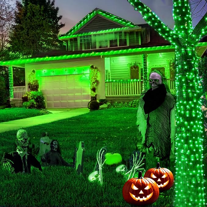 Kwaiffeo Green String Lights: 500LED 164FT 8 Modes Green Lights for Christmas Halloween Alien Decorations Outdoor Indoor