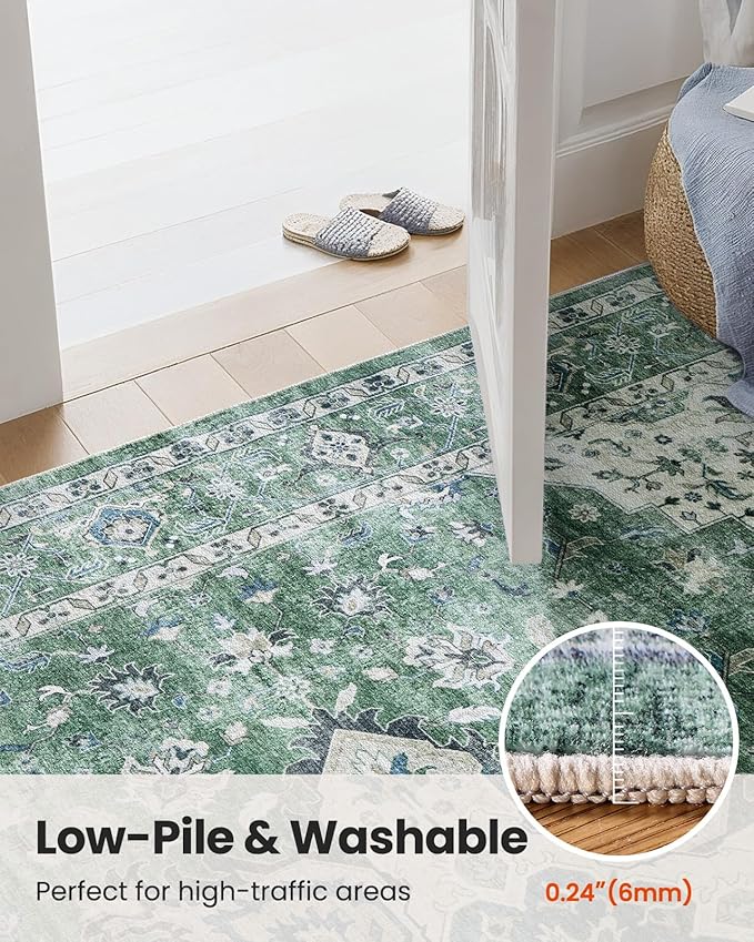AMADA HOMEFURNISHING 6x9 Area Rug, Washable Low-Profile Large Area Rug with Non-Slip Backing & Durable Edge Binding, Vintage Large Rugs for Living Room, Bedroom