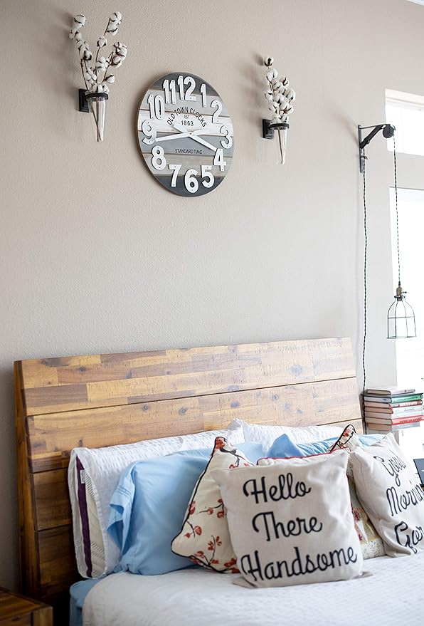 18" Wooden Multi-Color Maritime Coastal Beach Large Number Wall Clock (Gray, 18 inch)