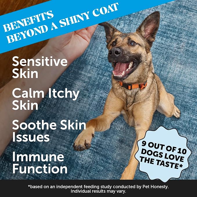 Pet Honesty Omega Skin Health Chews for Dogs, Alaskan Salmon Oil, Omega-3 Fish Oil, Krill, Spirulina, Omega-3s, Healthy Skin & Coat, Itchy Skin, Dog Allergies, May Reduce Shedding (90 Count)