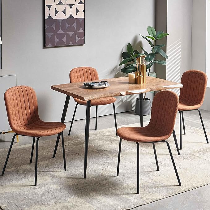 Kitchen Table and Chairs Set-5 PCS Dining Room Table Set for 4 Person, Engineered Wood Table with Irregular Tabletop, 4 Ergonomic Dining Chairs Upholstered Kitchen Chairs
