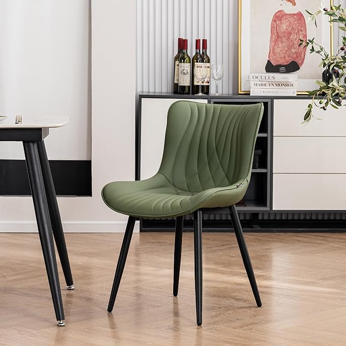 Kidol & Shellder Bean-Green Dining Chairs Set of 2,Upholstered Mid Century Modern Kitchen&Dining Room Chair with Back,Ergonomic Armless Vanity&Living Room Chair with Metal Legs