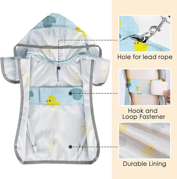 SlowTon Dog Raincoat, Adjustable Dog Rain Jacket Clear Hooded Double Layer, Waterproof Poncho with Reflective Strip Straps and Storage Pocket for Small Medium Large Dogs Puppies(DK XS)