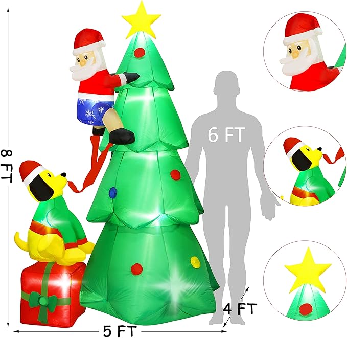 SAND MINE 8ft Christmas Inflatables Tree, Christmas Inflatables Blow Up Yard Decoration, Blow Up Christmas Tree with Santa Claus, Dog, Boxes for Indoor Outdoor Yard Garden Christmas Decoration