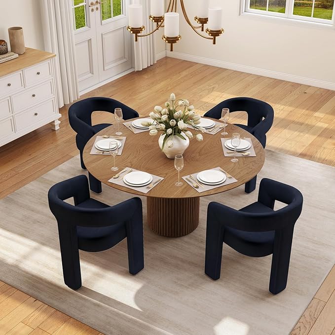 Set of 4 Modern Velvet Fabric Upholstered Dining Chairs with Open-Back, Cute Barrel Side Chairs Kitchen Armchair Accent Chairs for Dining Room Bedroom, Black