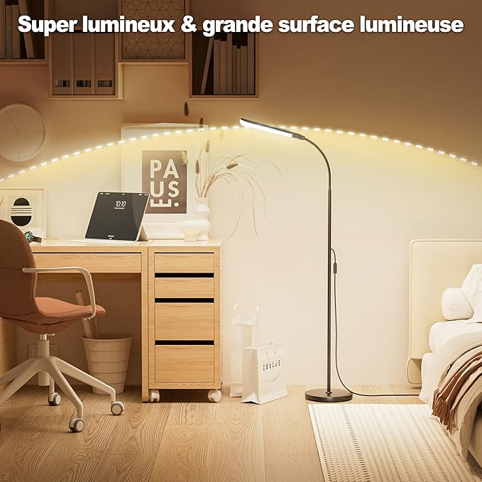 Floor Lamp, 18W Super Bright LED Floor Lamps for Living Room with Remote, Stepless Dimming Color Temperature & Brightness, Modern Adjustable Neck Standing Lamp Ideal for Bedroom, Office, Study