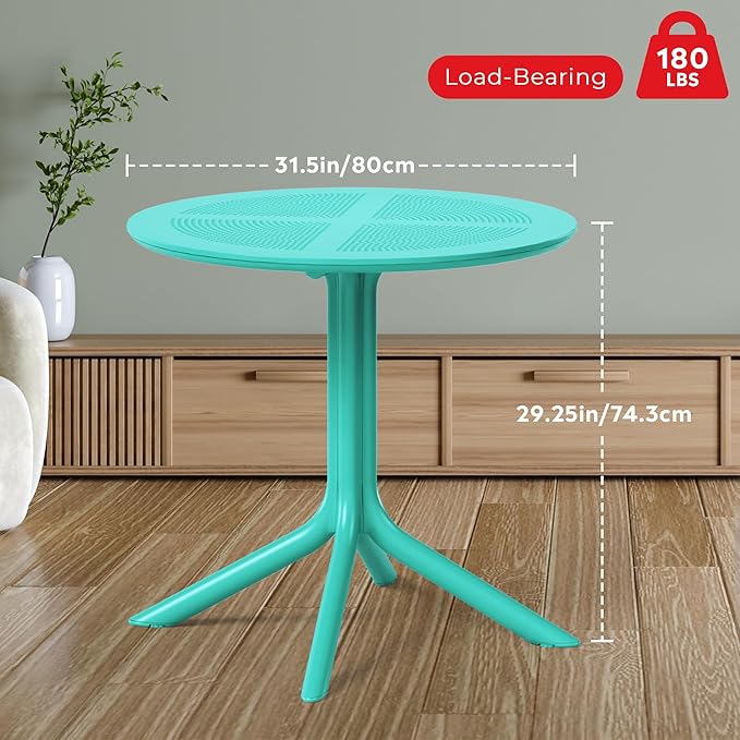 Costaelm Sunshine 31.5" Round Plastic Outdoor Patio Dining Table for 4, Turquoise