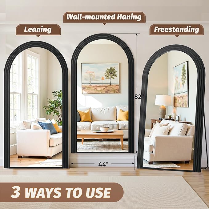 Antok Full Length Mirror 82"×44" Floor Mirror Standing Tall Mirror, Arched Stand up Large Wall Mirrors, Freestanding Full Body Mirrors for Bedroom Living Room Wood Vintage Style Black