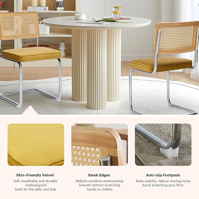 SoarFlash Kitchen Table and Chairs for 2, 24" Dining Table Set for 2 with Velvet Upholstered Chairs, 3 Piece Round Kitchen Table Set, Dining Room Table Set for Small Space, Apartment